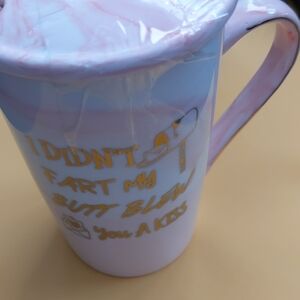 Pink and Blue Ceramic Mug with Fun Text